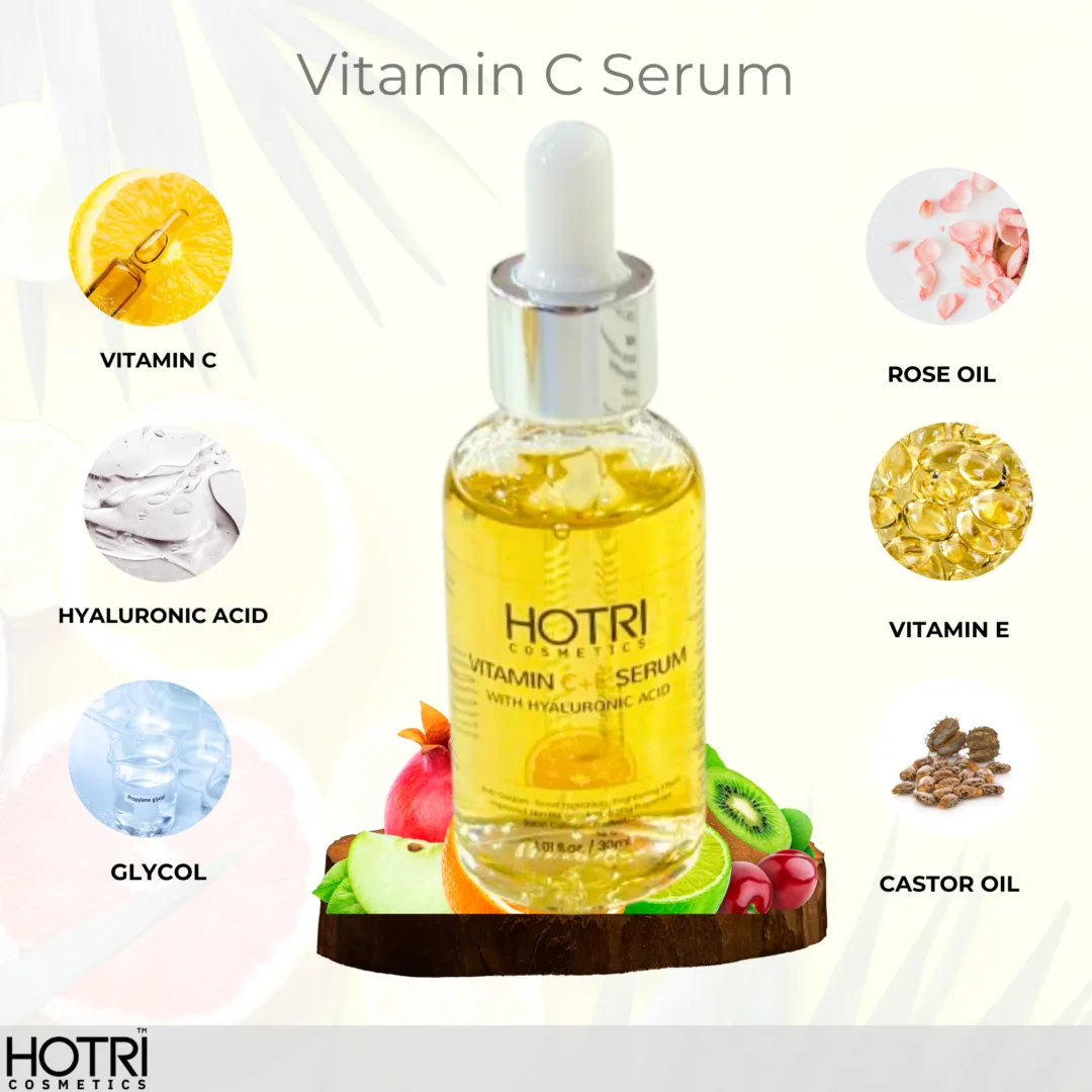 HOTRI COSMETICS Vitamin C+E Face Serum with Hyaluronic Acid & Rose oil